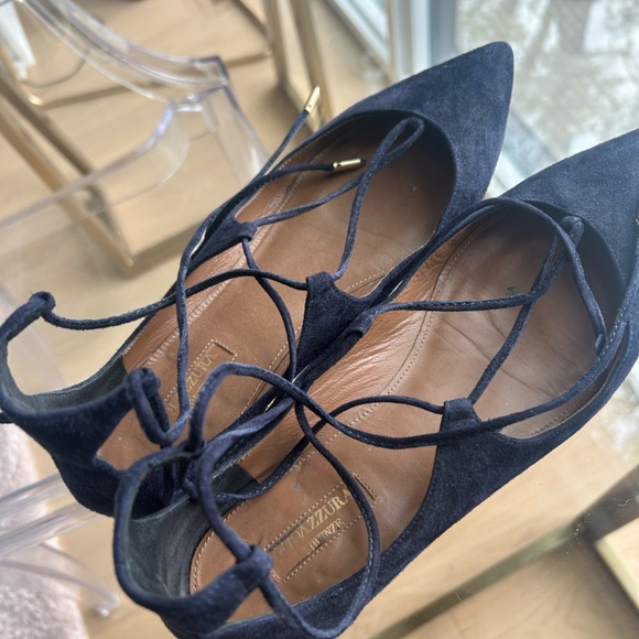 Aquazzura - Christy Lace-Up Suede Flats - 38.5 - Picture 2 of 5